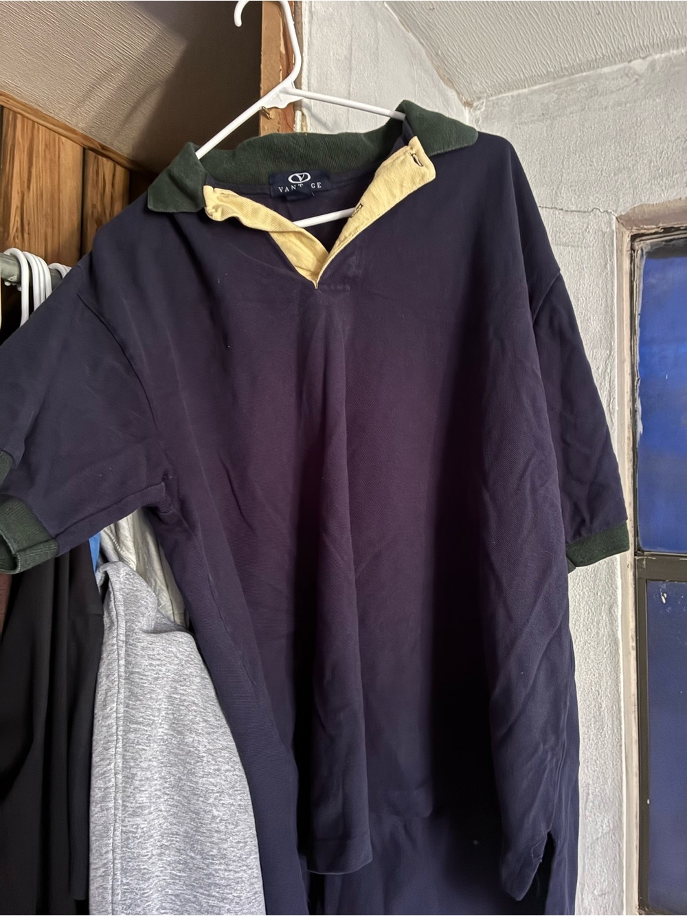 Men's Navy Polo with Green Collar and Yellow Placket 5 for 5 each